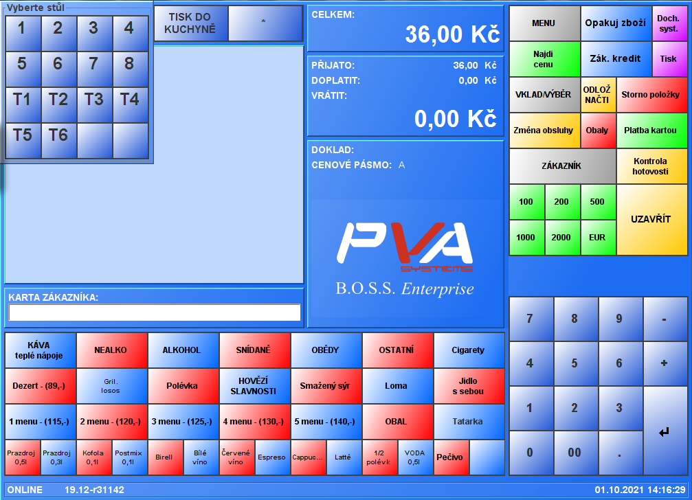 POS application in restaurant mode